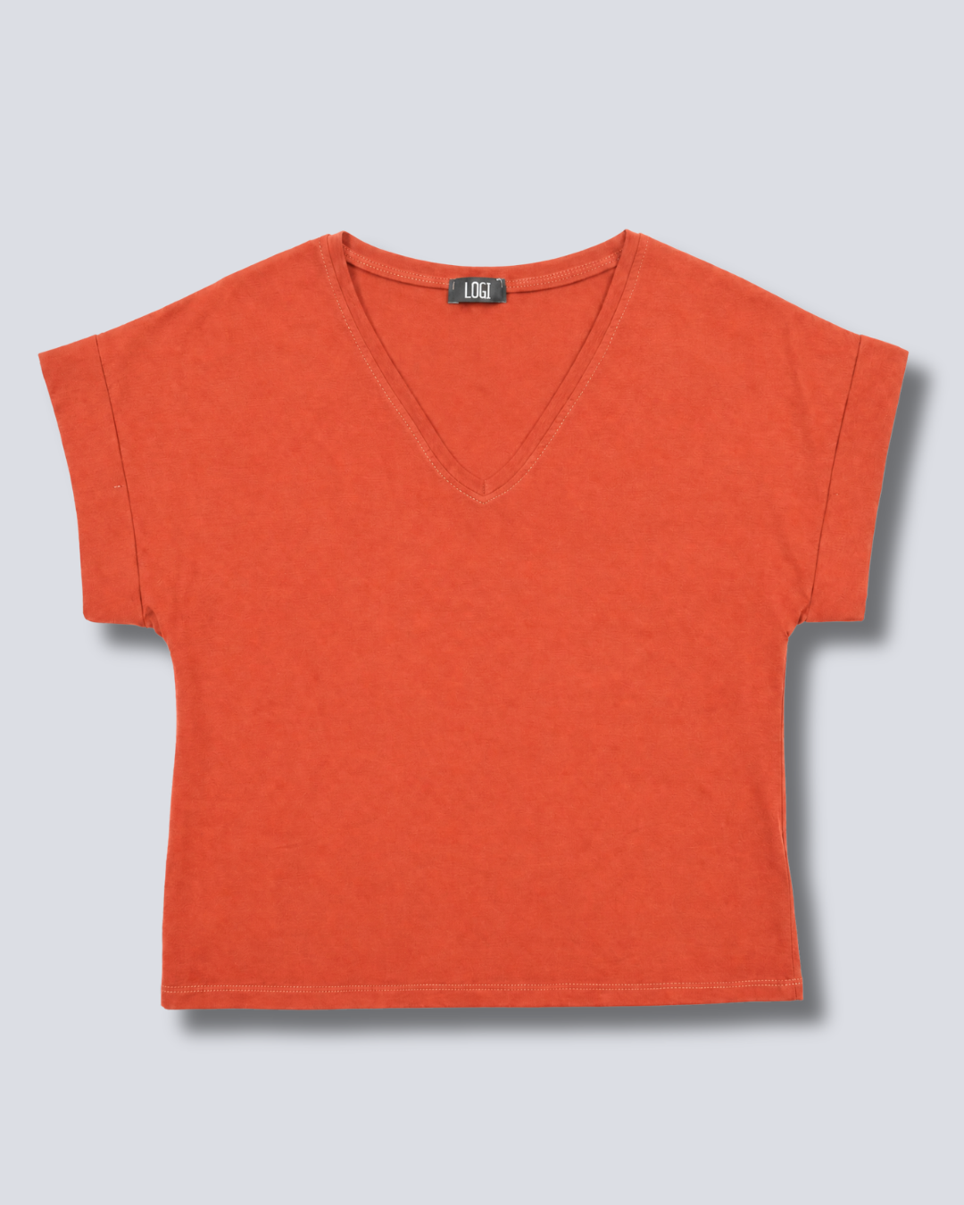 T-SHIRT SCOLLO A V RISVOLTO MANICA