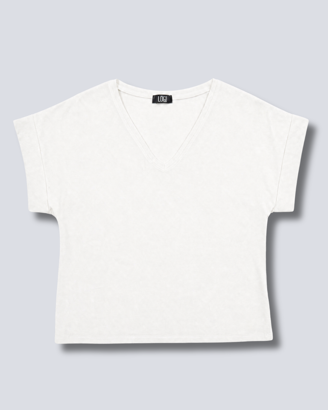 T-SHIRT SCOLLO A V RISVOLTO MANICA